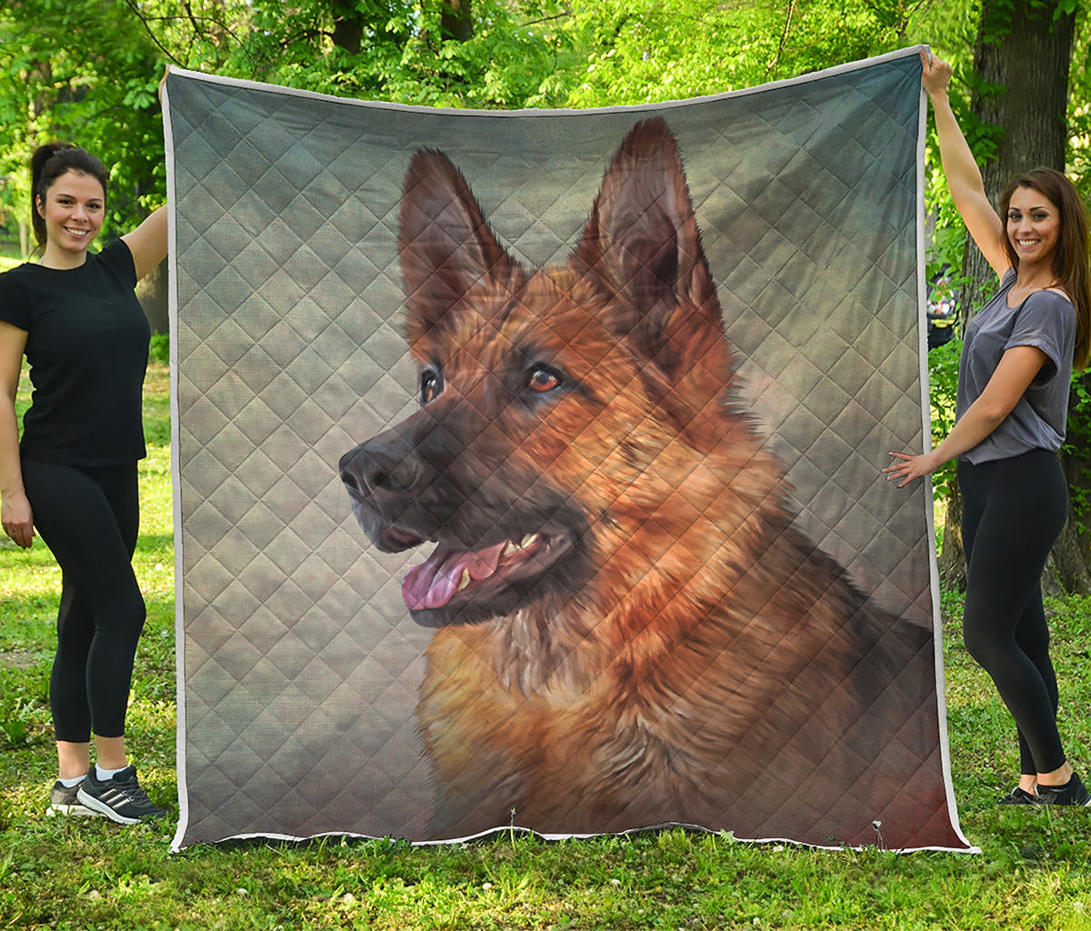 Vintage German Shepherd Portrait Print Quilt