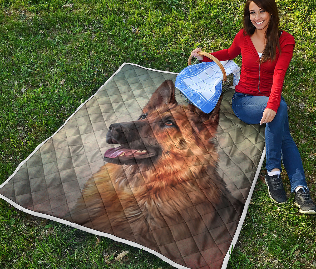 Vintage German Shepherd Portrait Print Quilt
