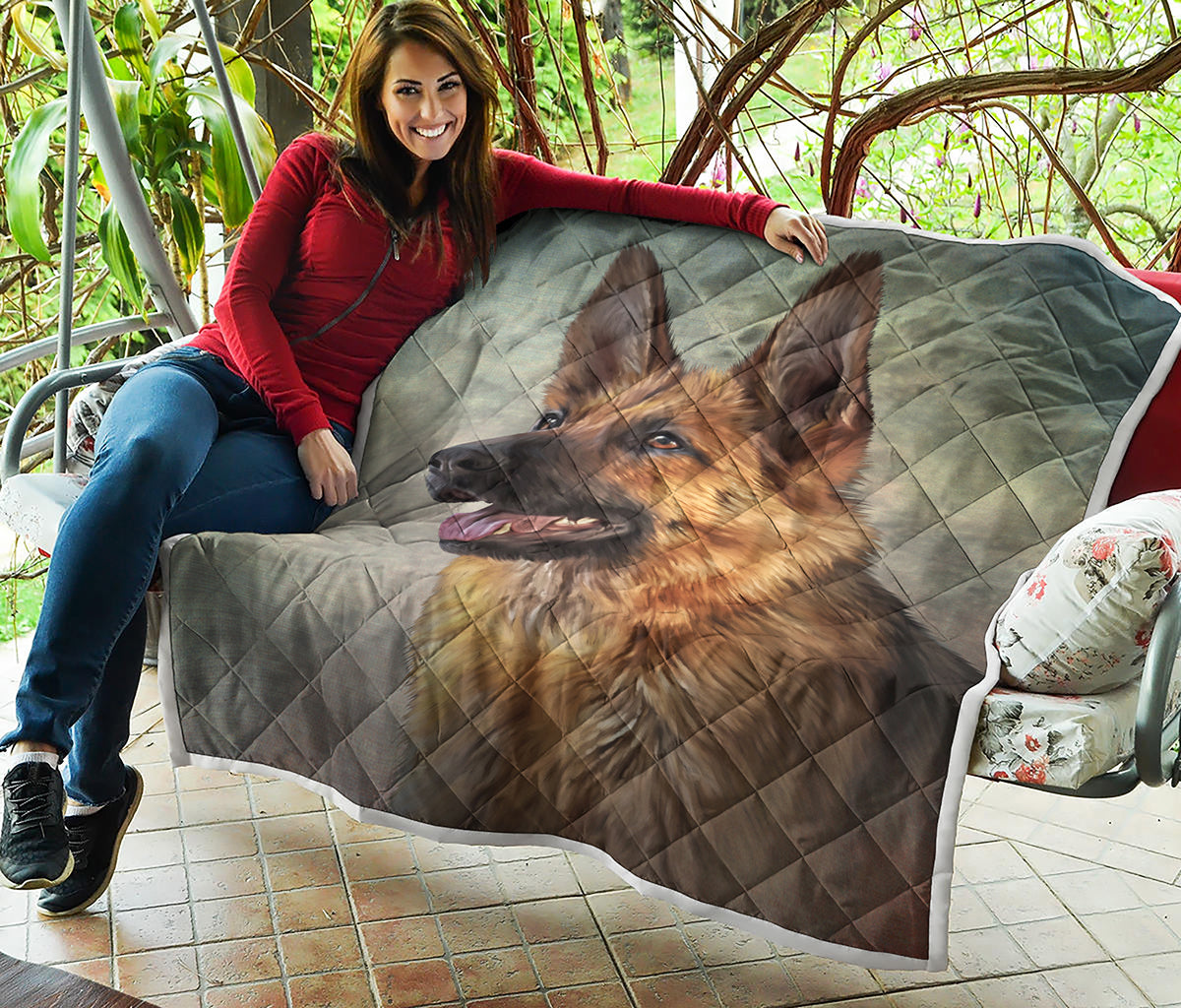 Vintage German Shepherd Portrait Print Quilt