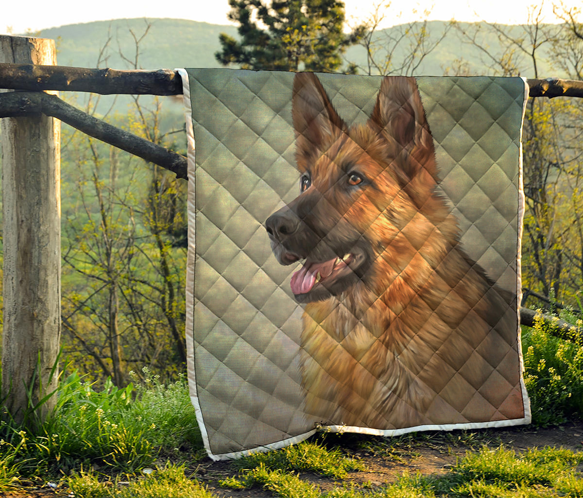 Vintage German Shepherd Portrait Print Quilt