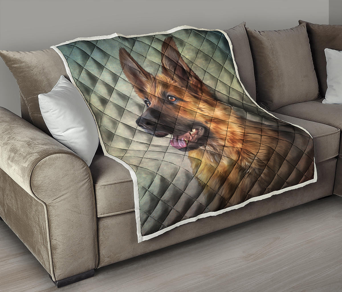 Vintage German Shepherd Portrait Print Quilt