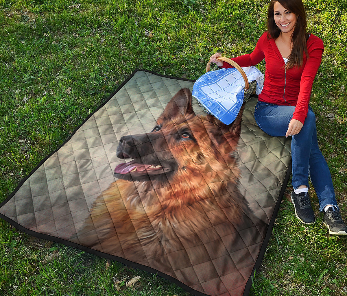 Vintage German Shepherd Portrait Print Quilt