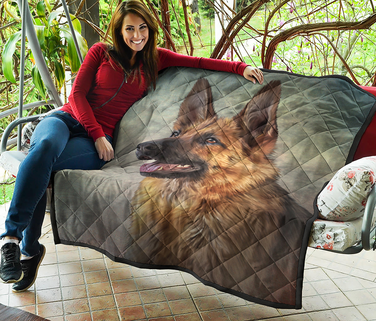 Vintage German Shepherd Portrait Print Quilt