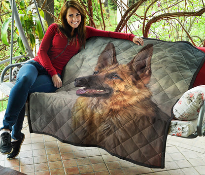 Vintage German Shepherd Portrait Print Quilt
