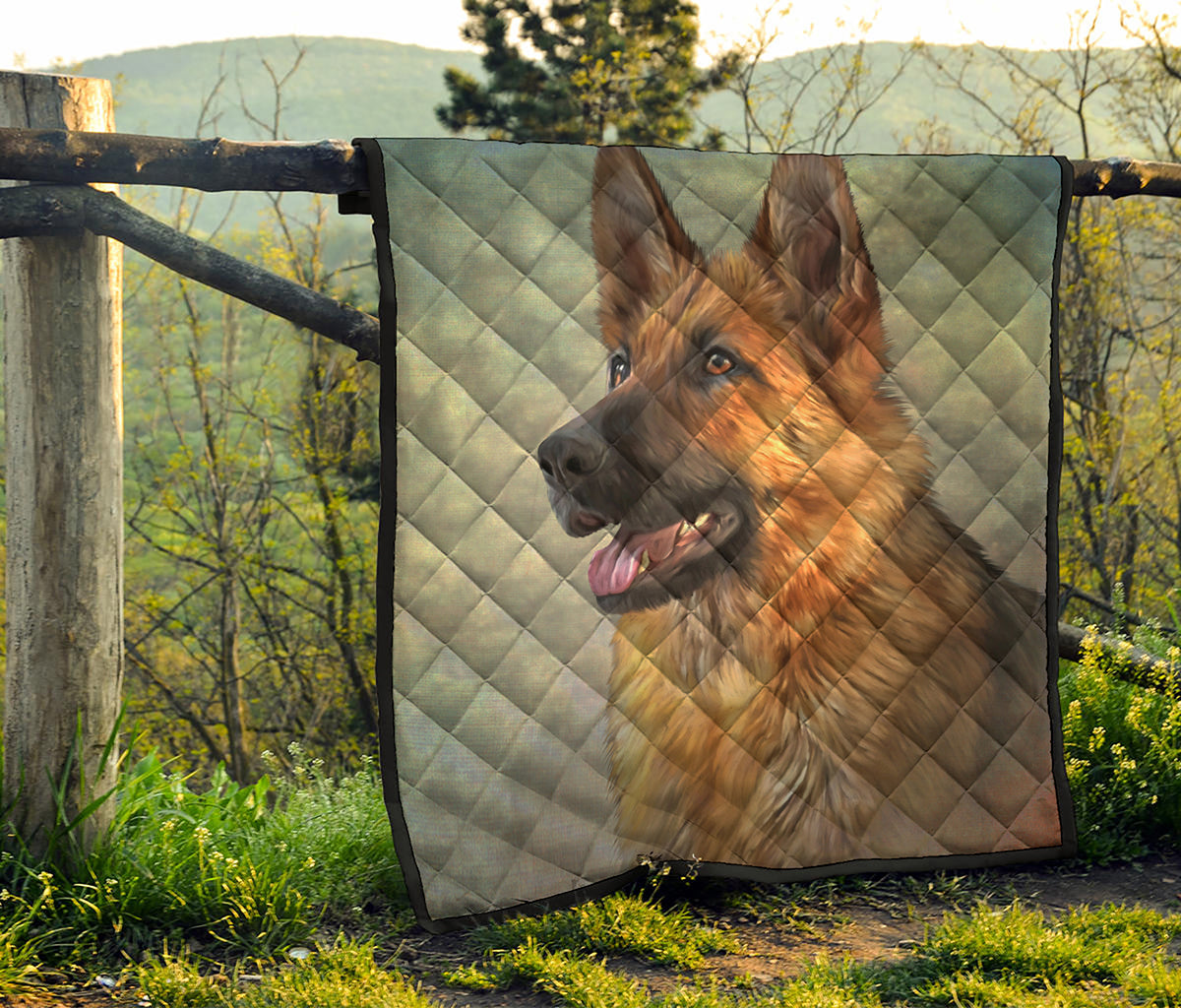 Vintage German Shepherd Portrait Print Quilt