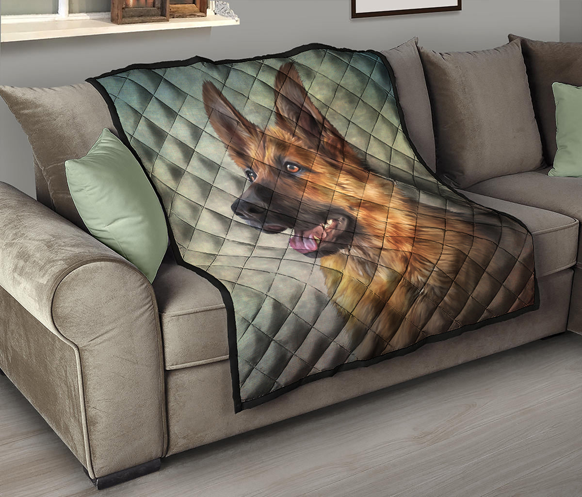 Vintage German Shepherd Portrait Print Quilt