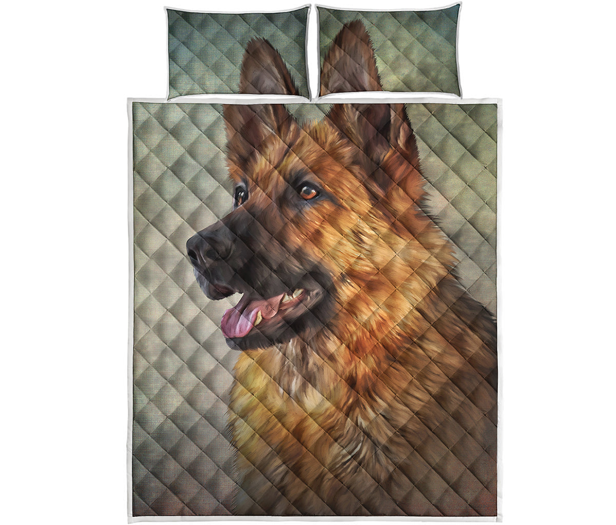 Vintage German Shepherd Portrait Print Quilt Bed Set