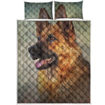Vintage German Shepherd Portrait Print Quilt Bed Set