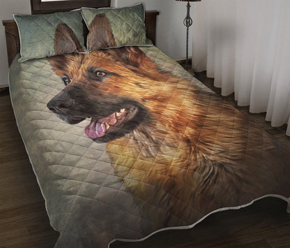 Vintage German Shepherd Portrait Print Quilt Bed Set