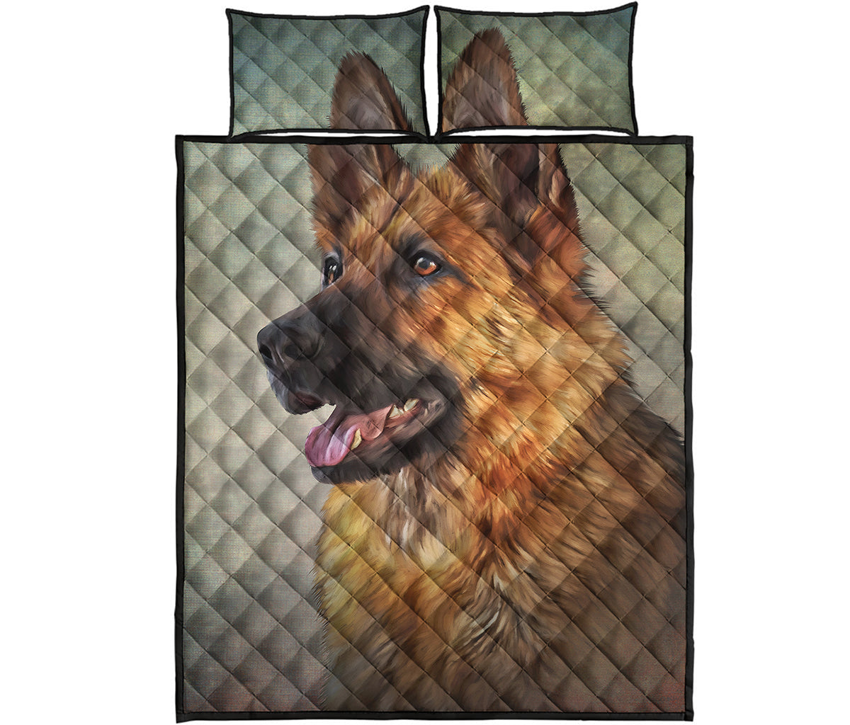 Vintage German Shepherd Portrait Print Quilt Bed Set