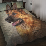 Vintage German Shepherd Portrait Print Quilt Bed Set