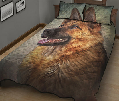 Vintage German Shepherd Portrait Print Quilt Bed Set