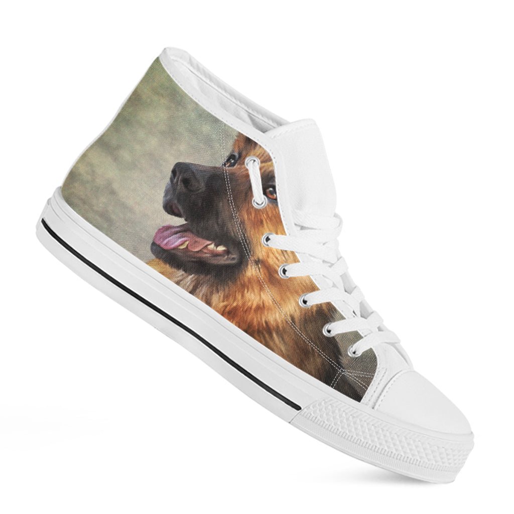 Vintage German Shepherd Portrait Print White High Top Shoes