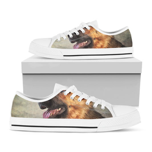 Vintage German Shepherd Portrait Print White Low Top Shoes