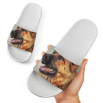 Vintage German Shepherd Portrait Print White Slide Sandals