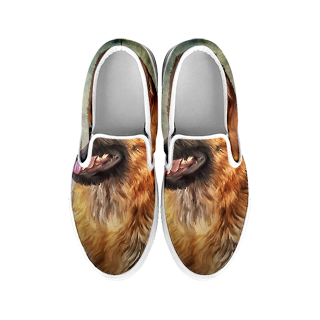 Vintage German Shepherd Portrait Print White Slip On Shoes