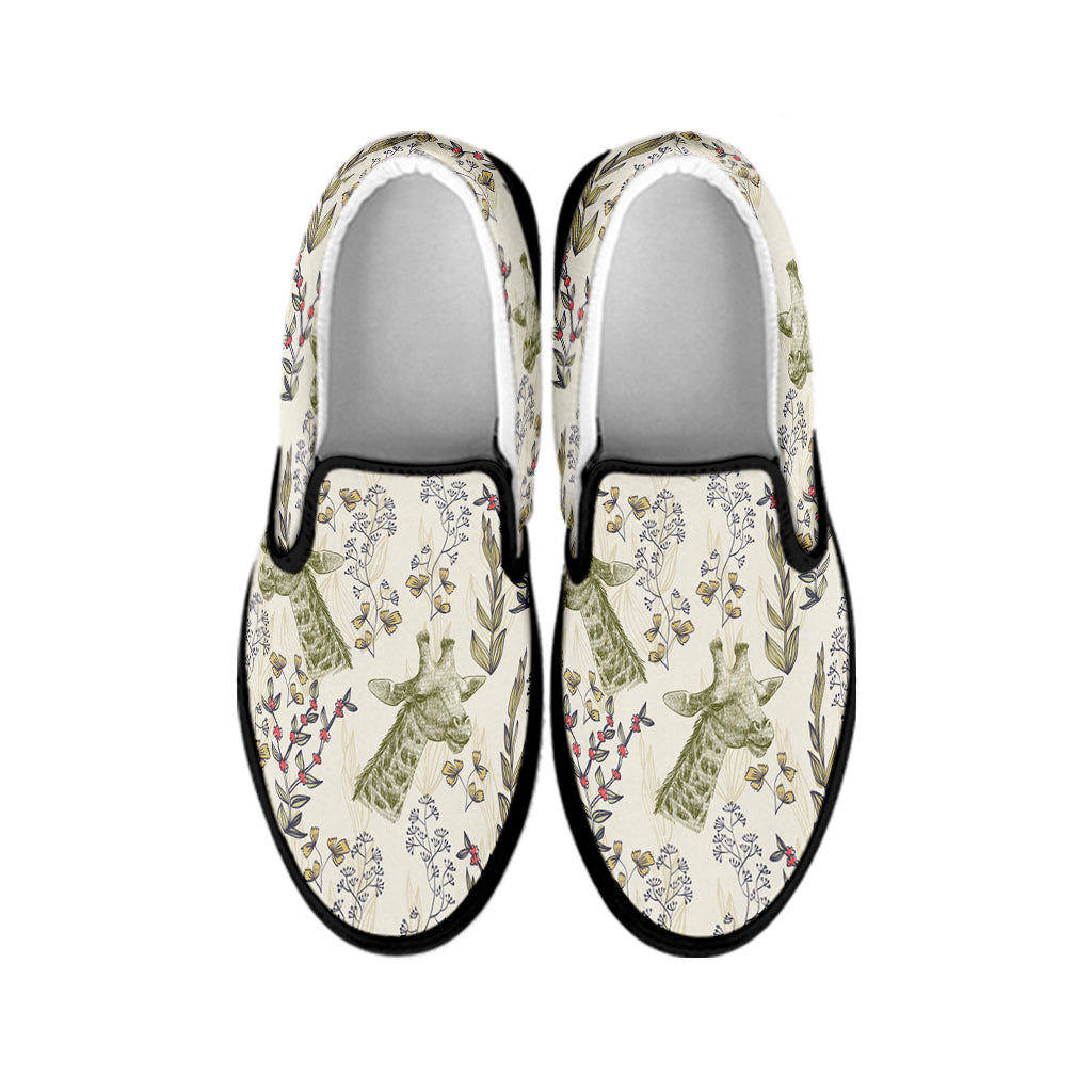 Vintage Giraffe Print Black Slip On Shoes
