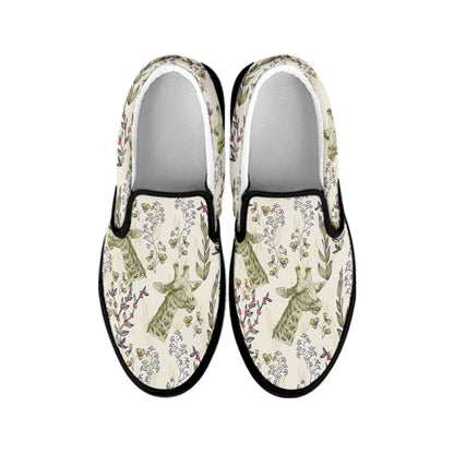 Vintage Giraffe Print Black Slip On Shoes