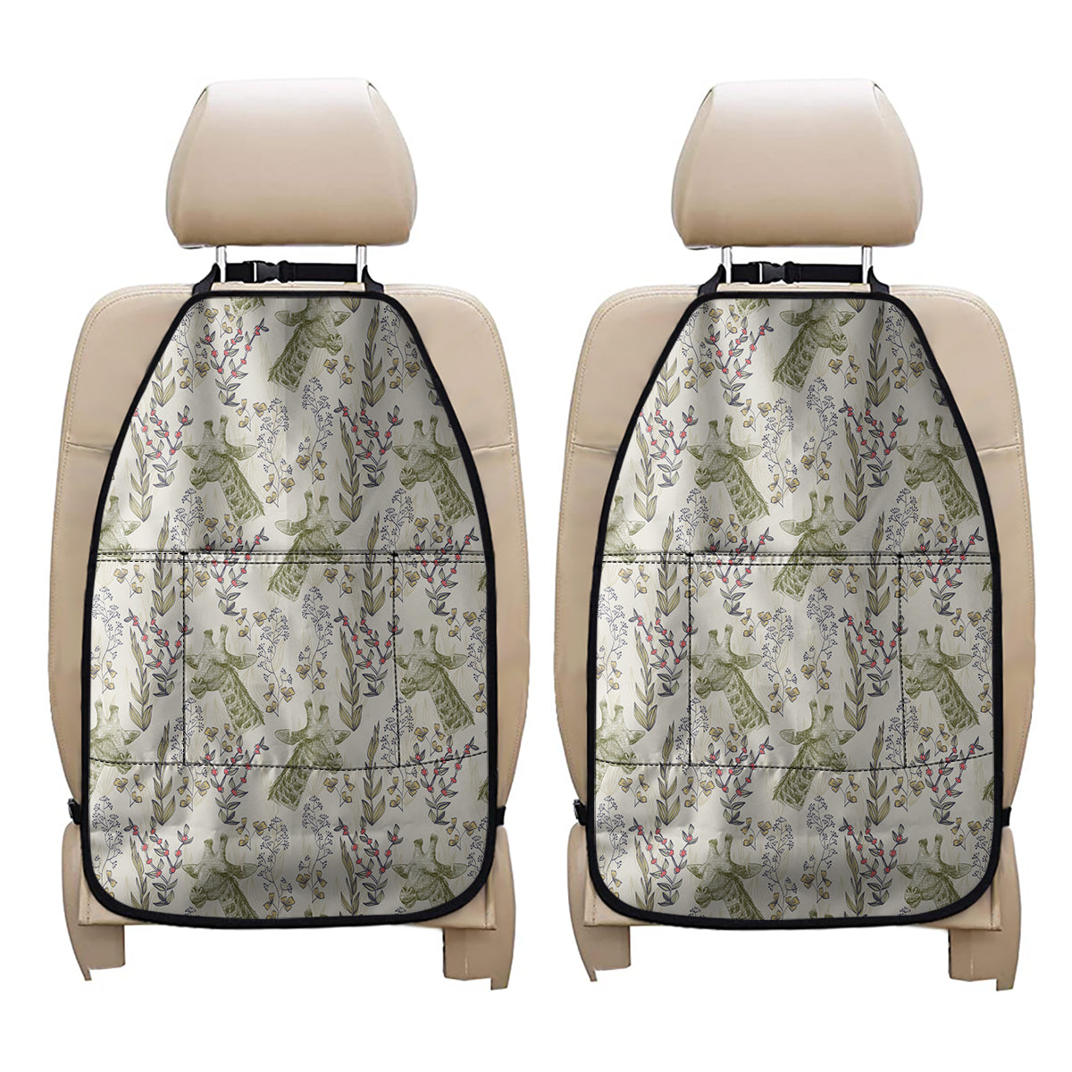 Vintage Giraffe Print Car Seat Organizers