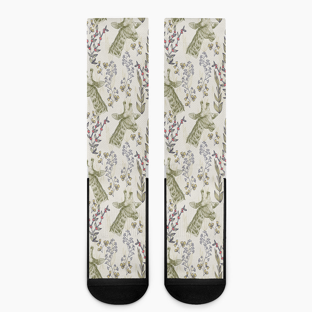 Vintage Giraffe Print Crew Socks