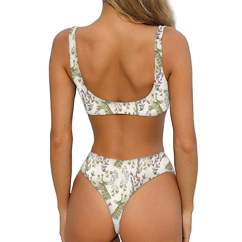 Vintage Giraffe Print Front Bow Tie Bikini