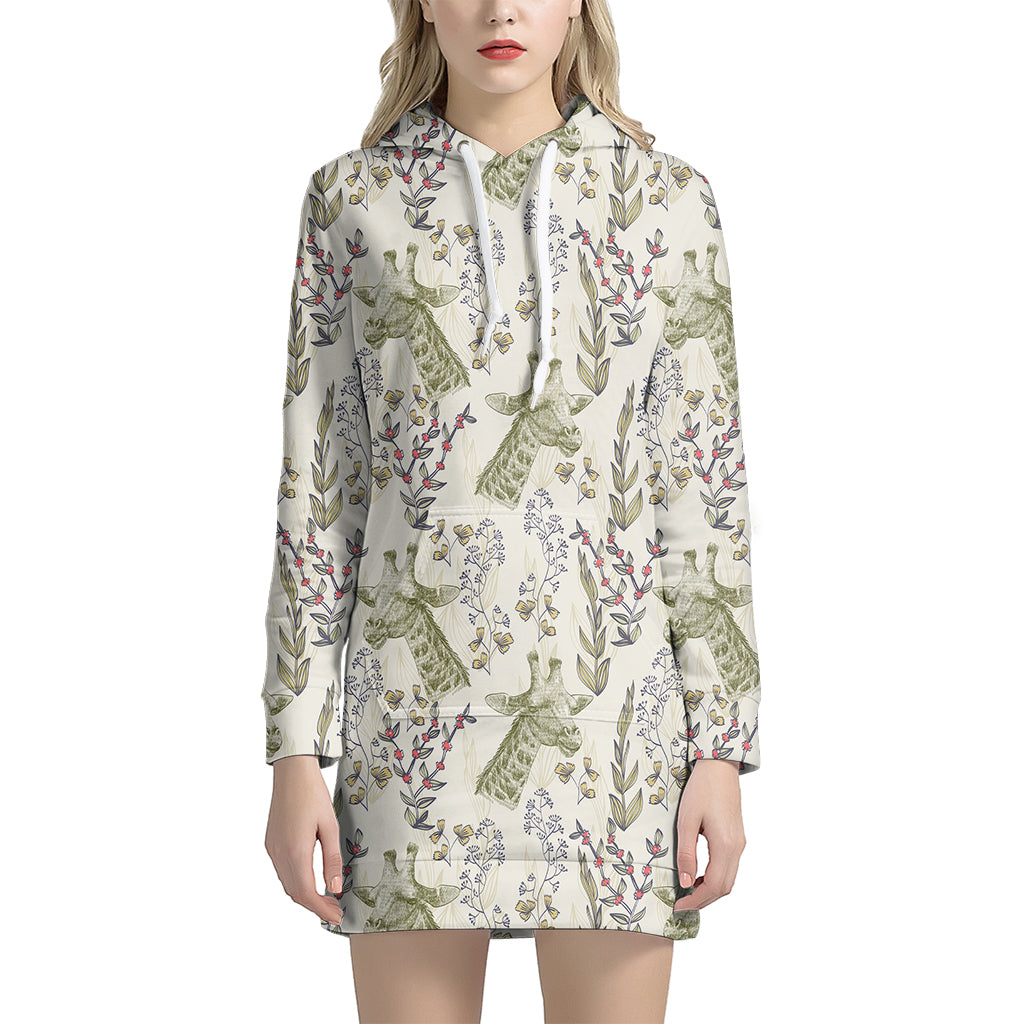 Vintage Giraffe Print Hoodie Dress