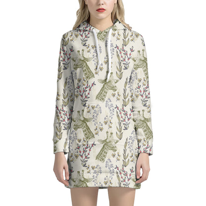 Vintage Giraffe Print Hoodie Dress