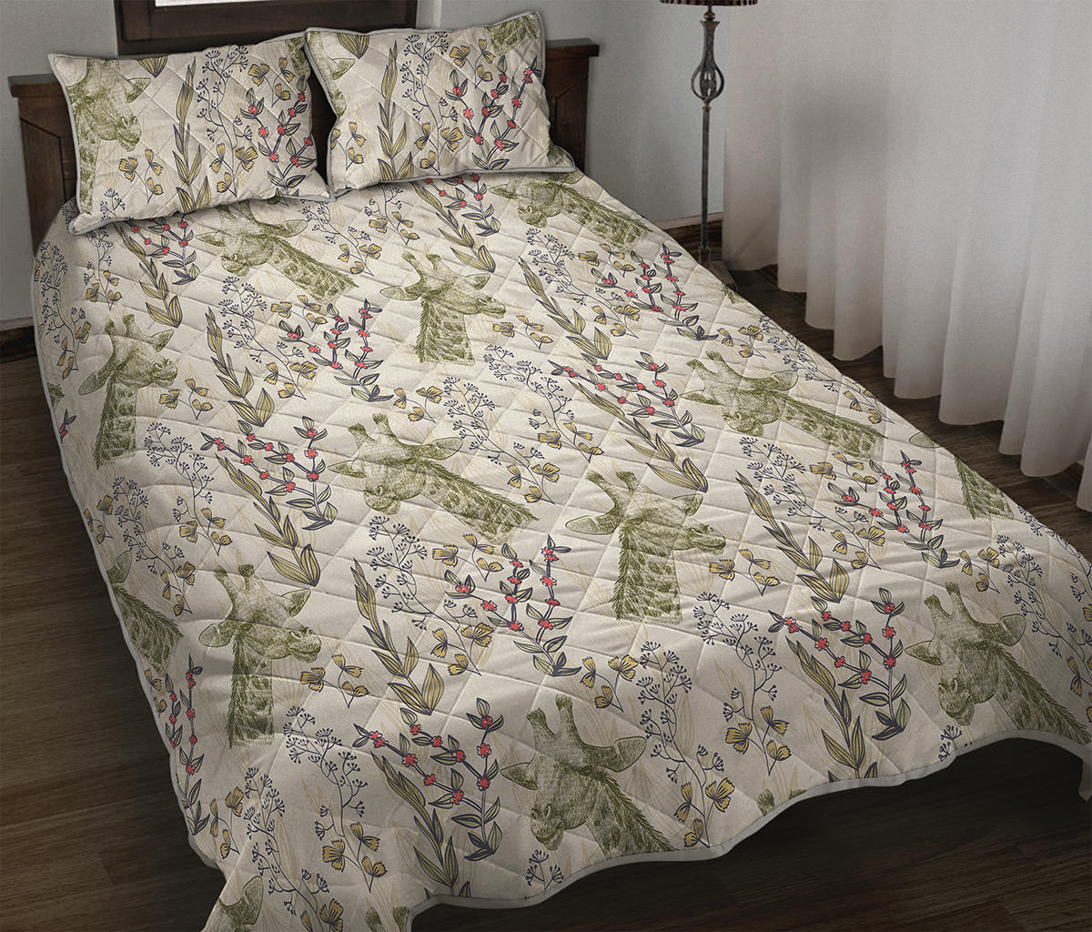 Vintage Giraffe Print Quilt Bed Set