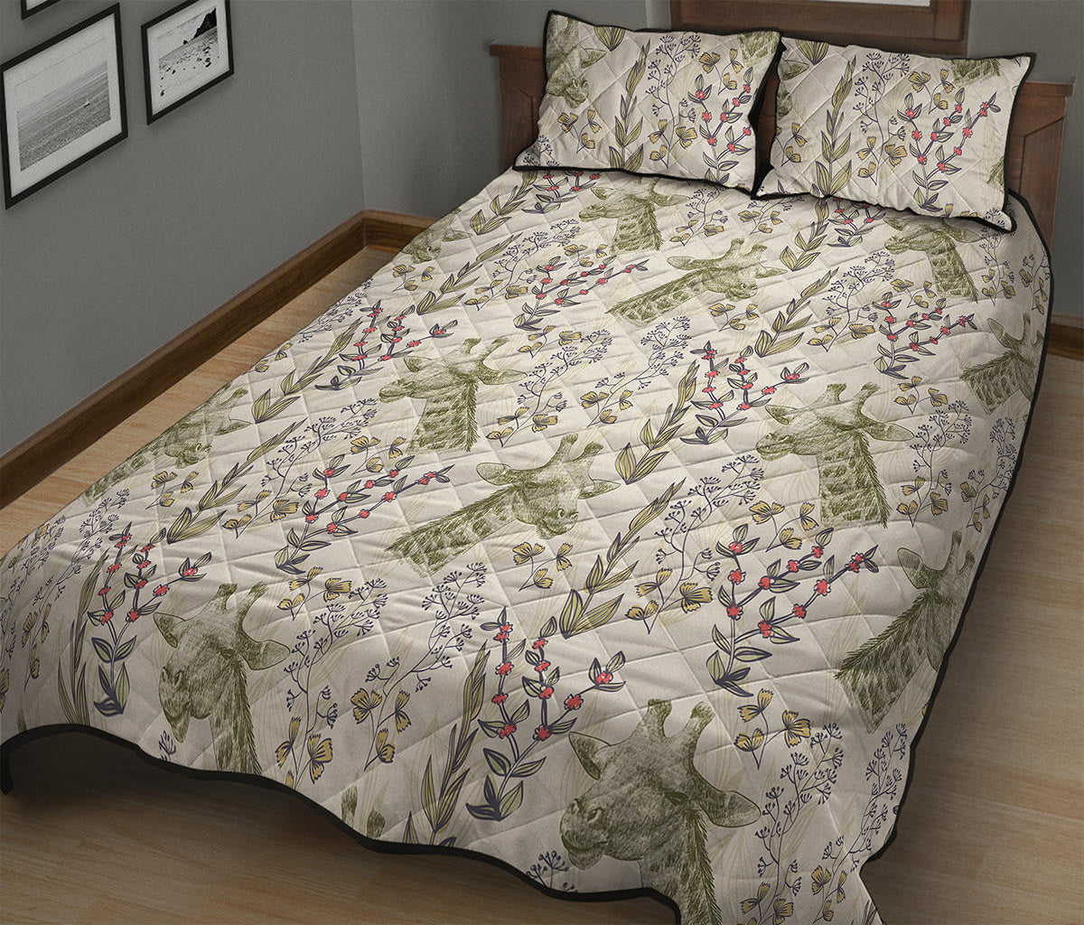 Vintage Giraffe Print Quilt Bed Set