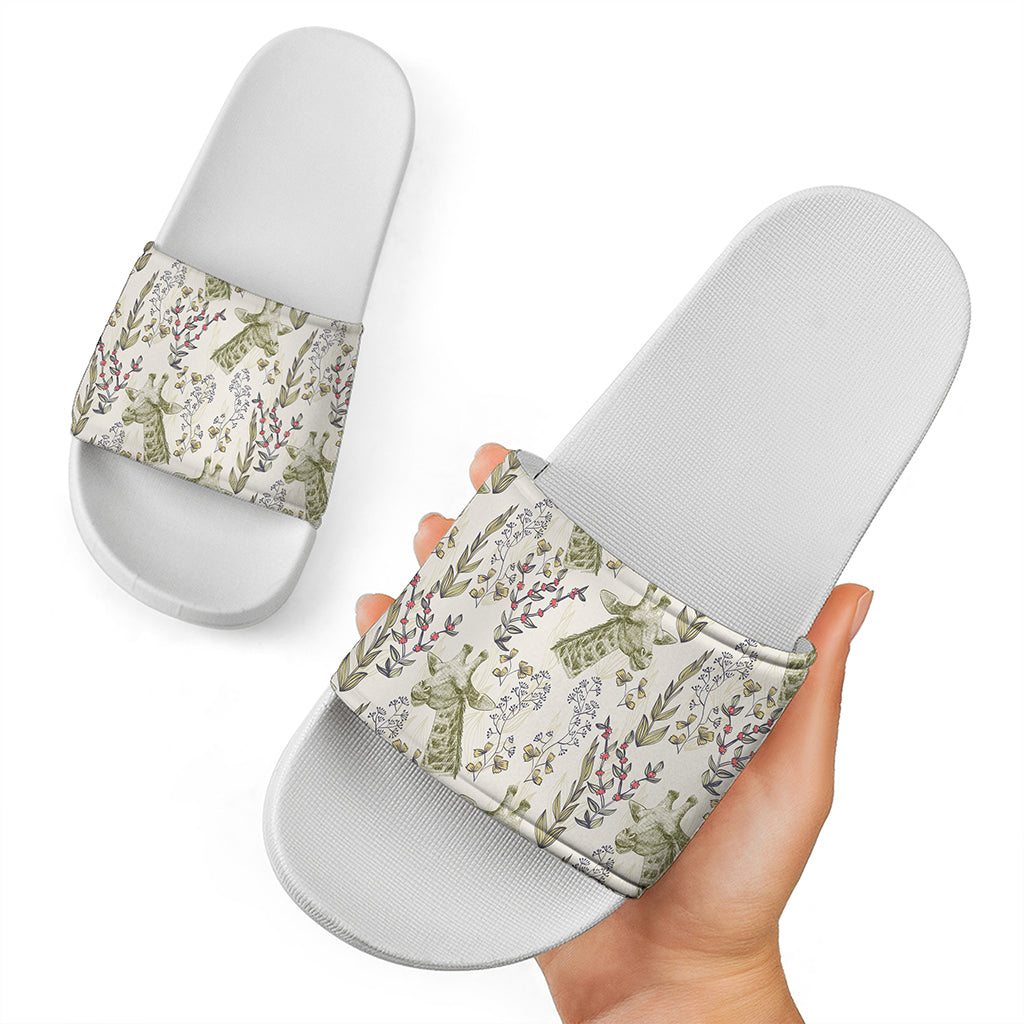 Vintage Giraffe Print White Slide Sandals