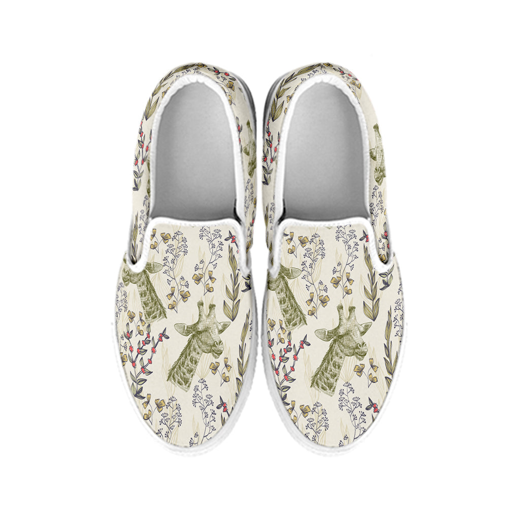 Vintage Giraffe Print White Slip On Shoes