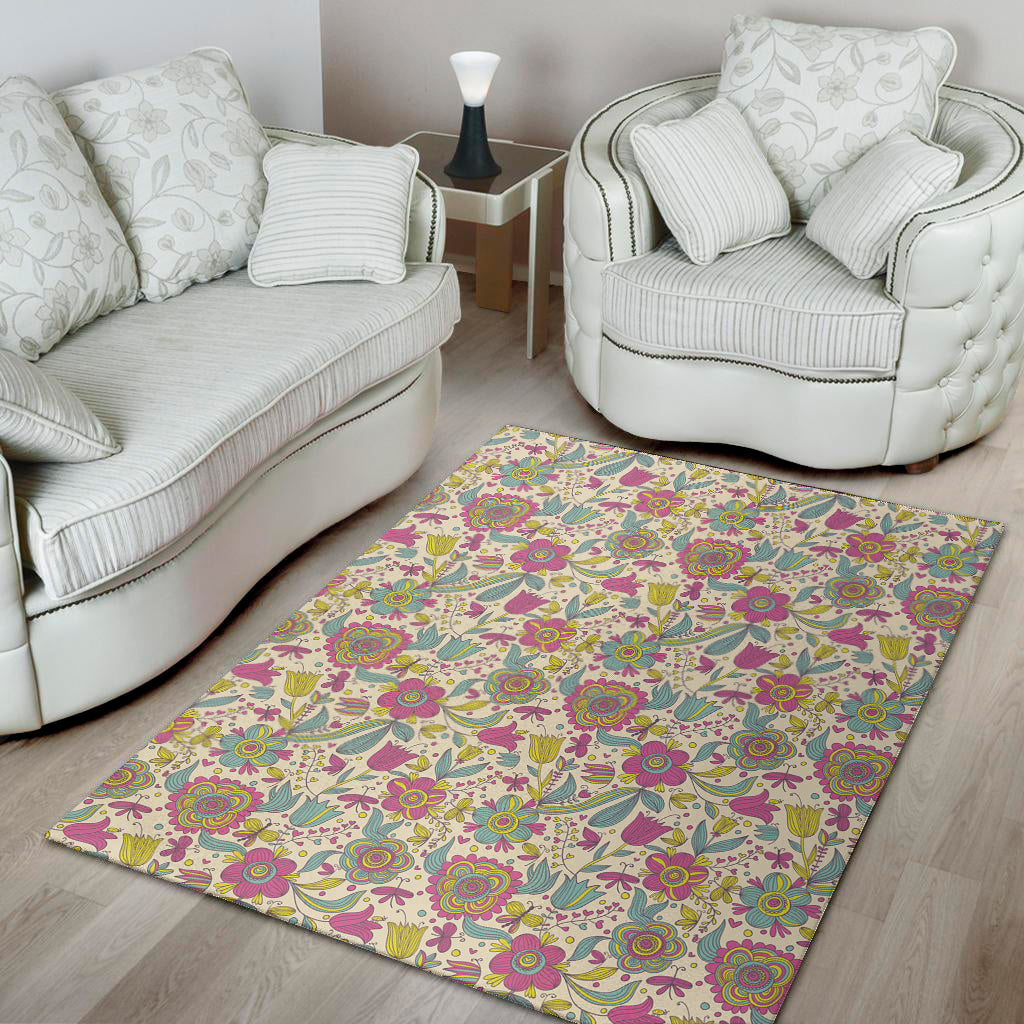 Vintage Girly Floral Print Area Rug