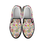 Vintage Girly Floral Print Black Slip On Shoes