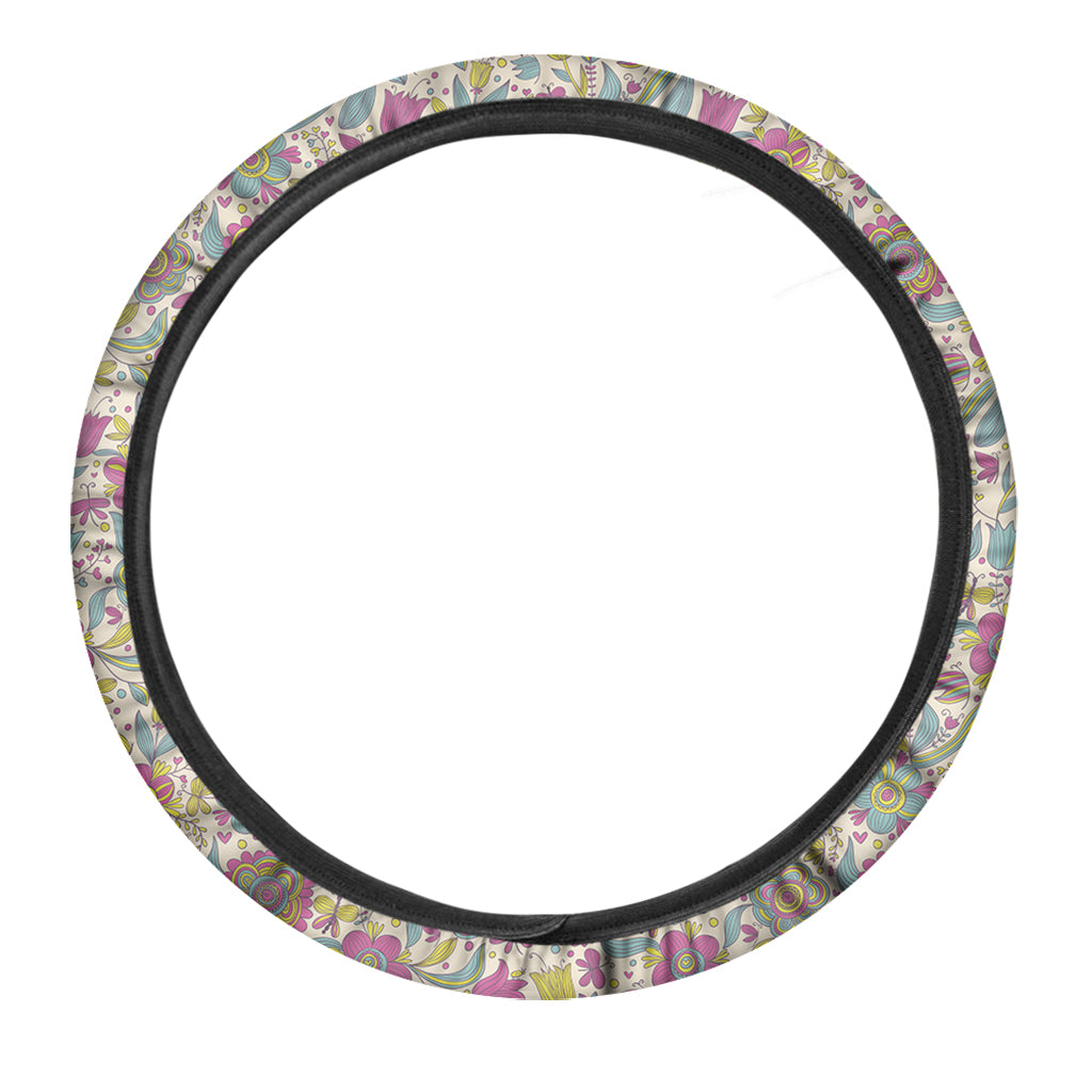 Vintage Girly Floral Print Car Steering Wheel Cover