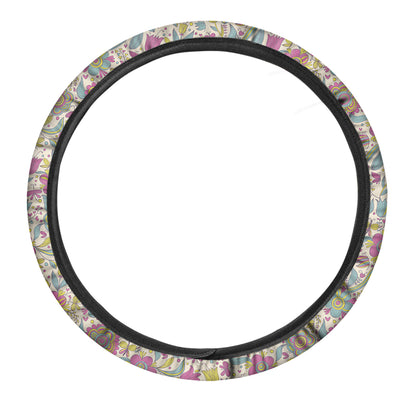 Vintage Girly Floral Print Car Steering Wheel Cover