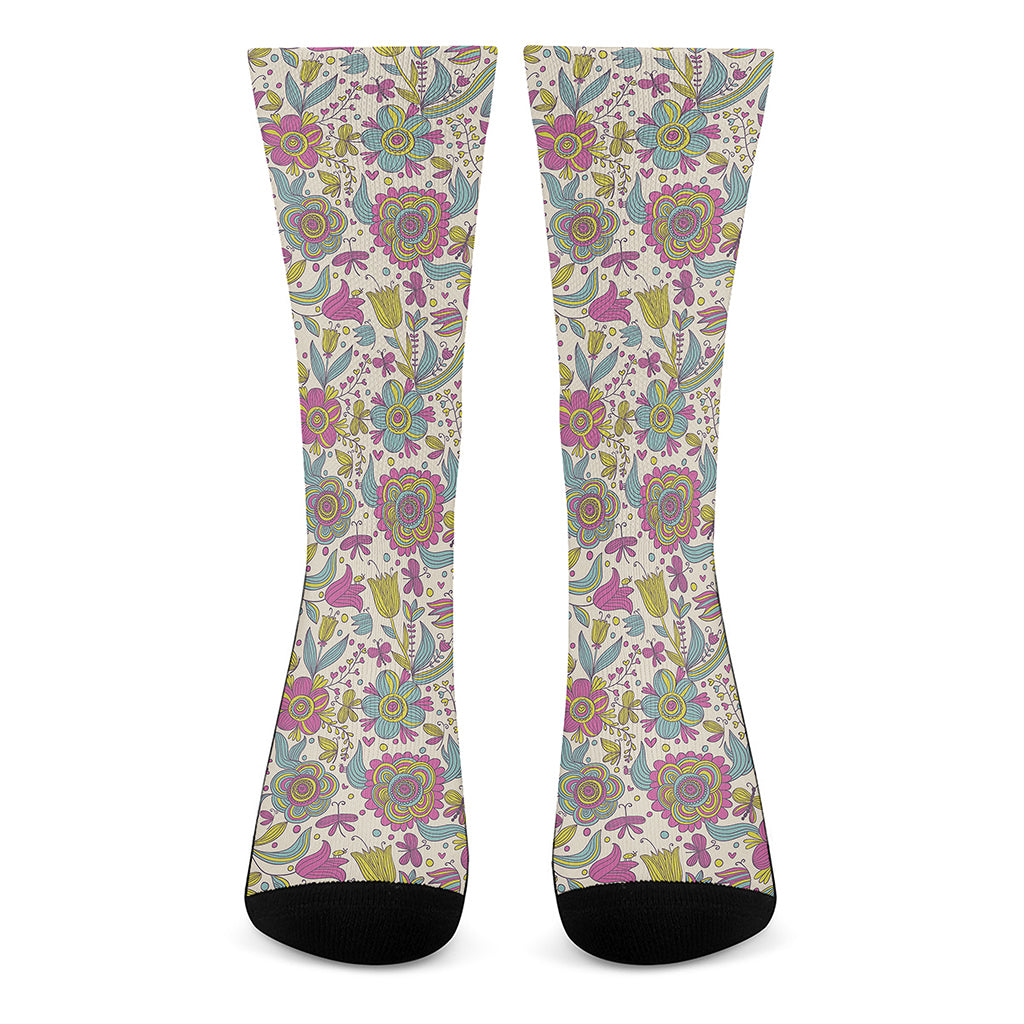 Vintage Girly Floral Print Crew Socks