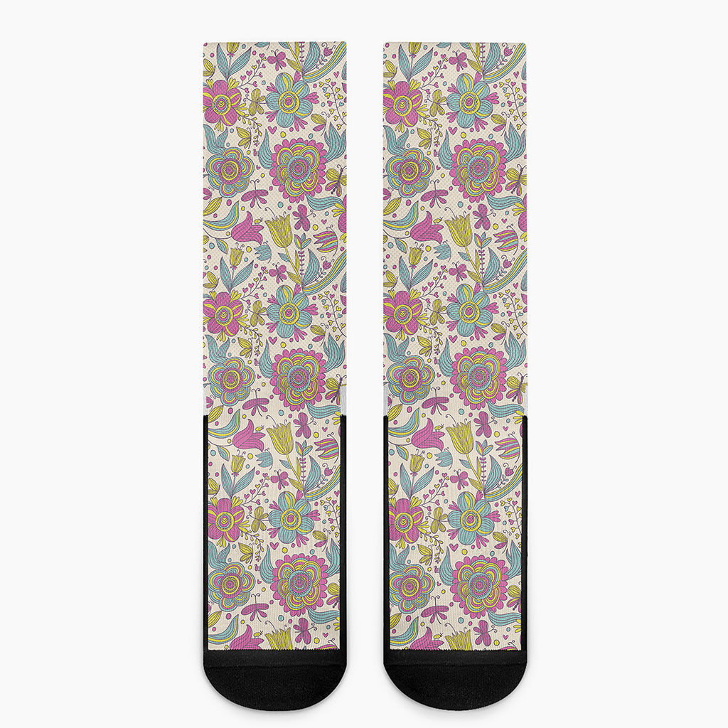 Vintage Girly Floral Print Crew Socks