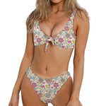 Vintage Girly Floral Print Front Bow Tie Bikini