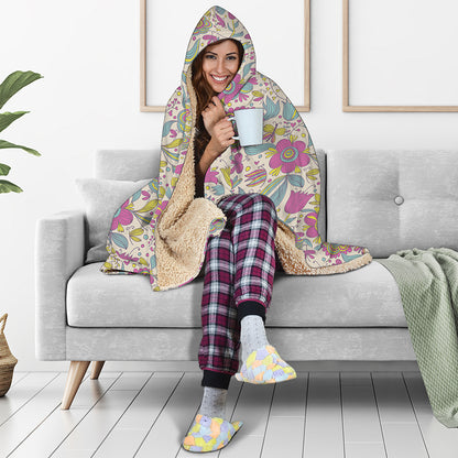 Vintage Girly Floral Print Hooded Blanket