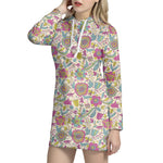 Vintage Girly Floral Print Hoodie Dress