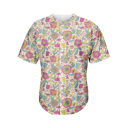 Vintage Girly Floral Print Men's Baseball Jersey