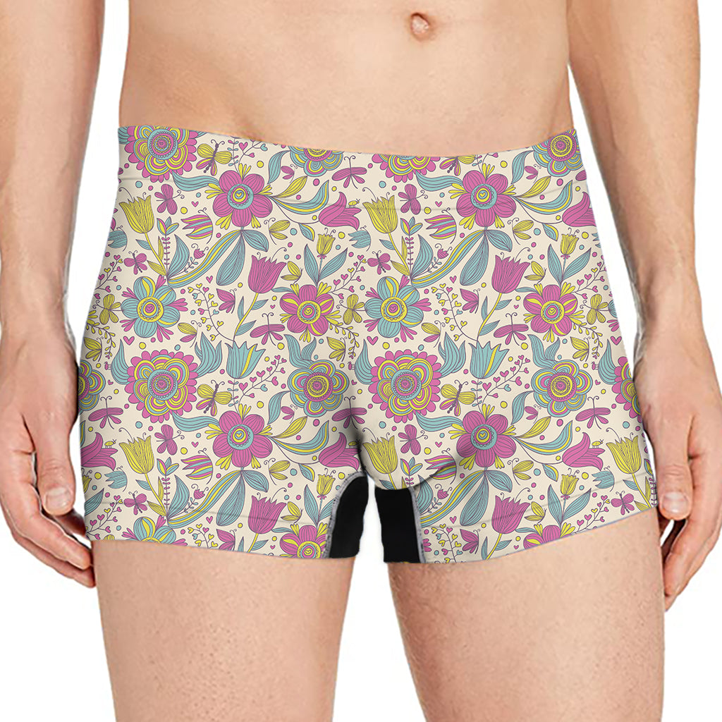 Vintage Girly Floral Print Men's Boxer Briefs