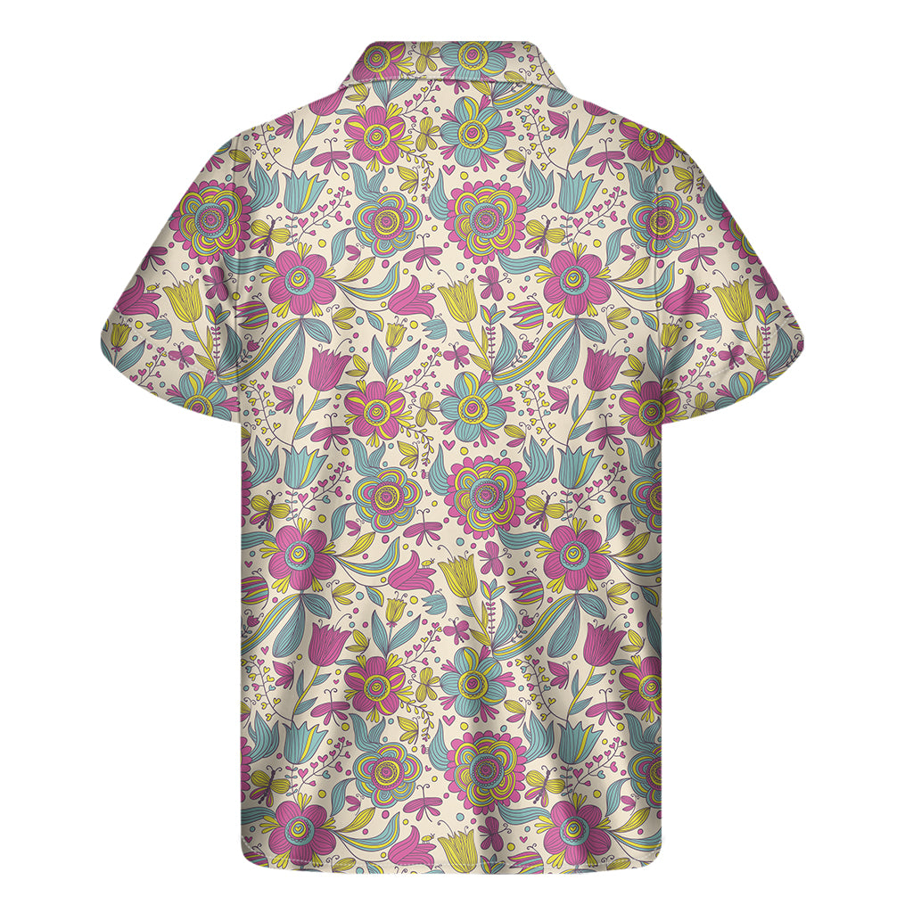 Vintage Girly Floral Print Men's Short Sleeve Shirt