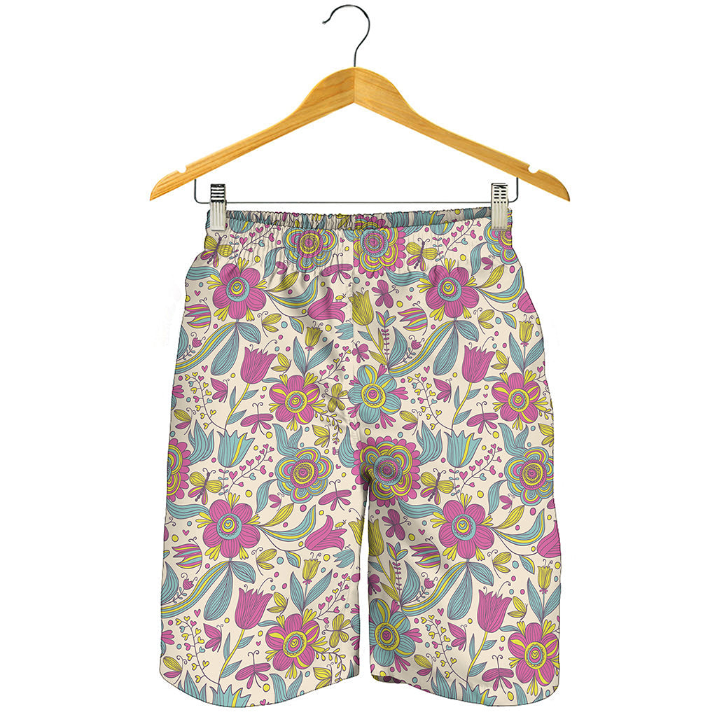 Vintage Girly Floral Print Men's Shorts