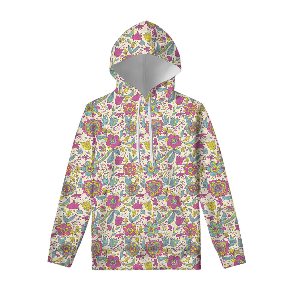 Vintage Girly Floral Print Pullover Hoodie