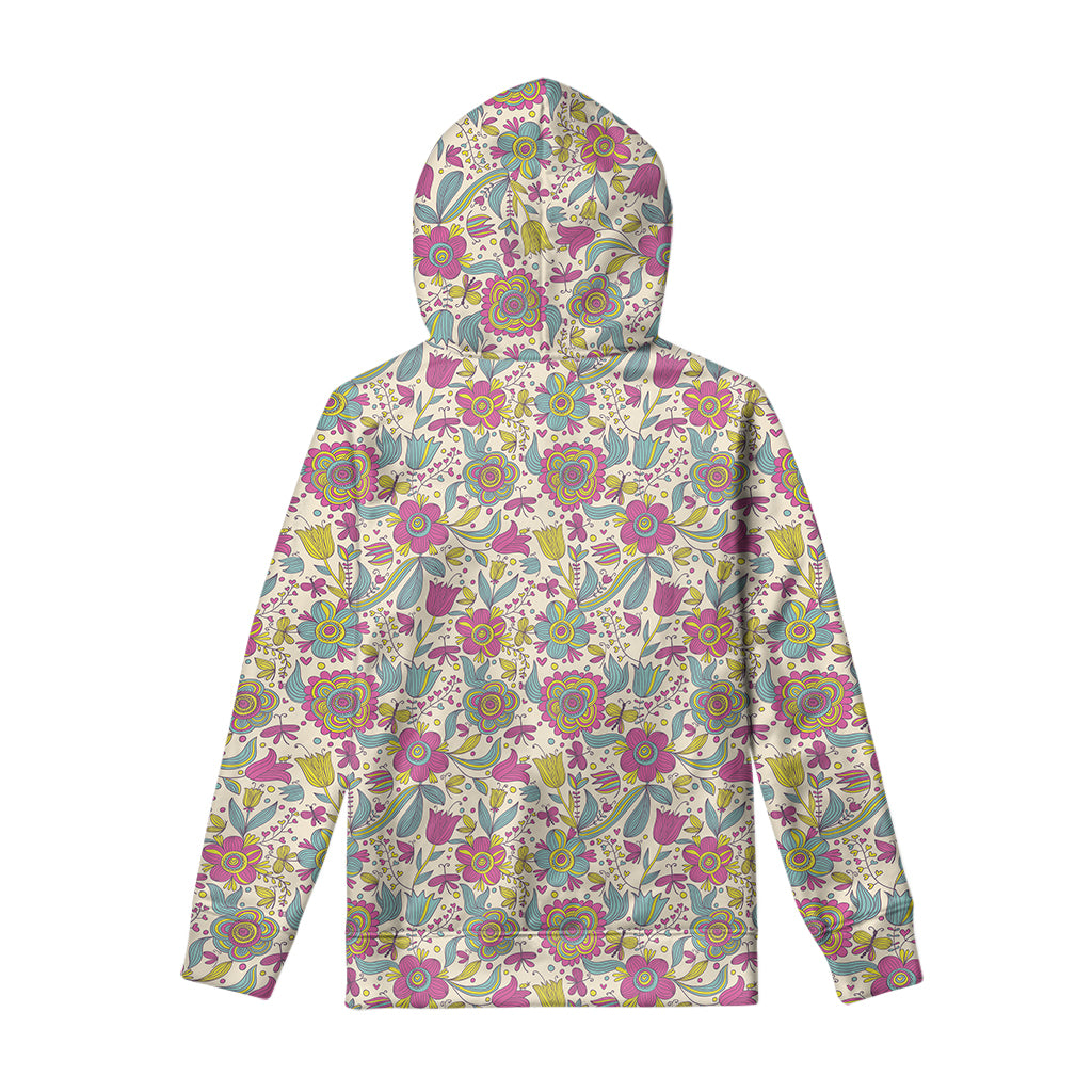 Vintage Girly Floral Print Pullover Hoodie