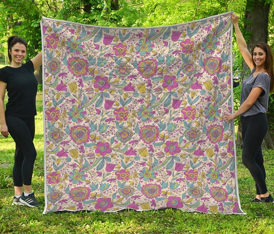 Vintage Girly Floral Print Quilt