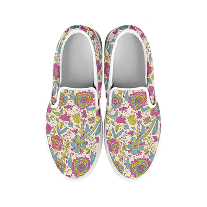 Vintage Girly Floral Print White Slip On Shoes