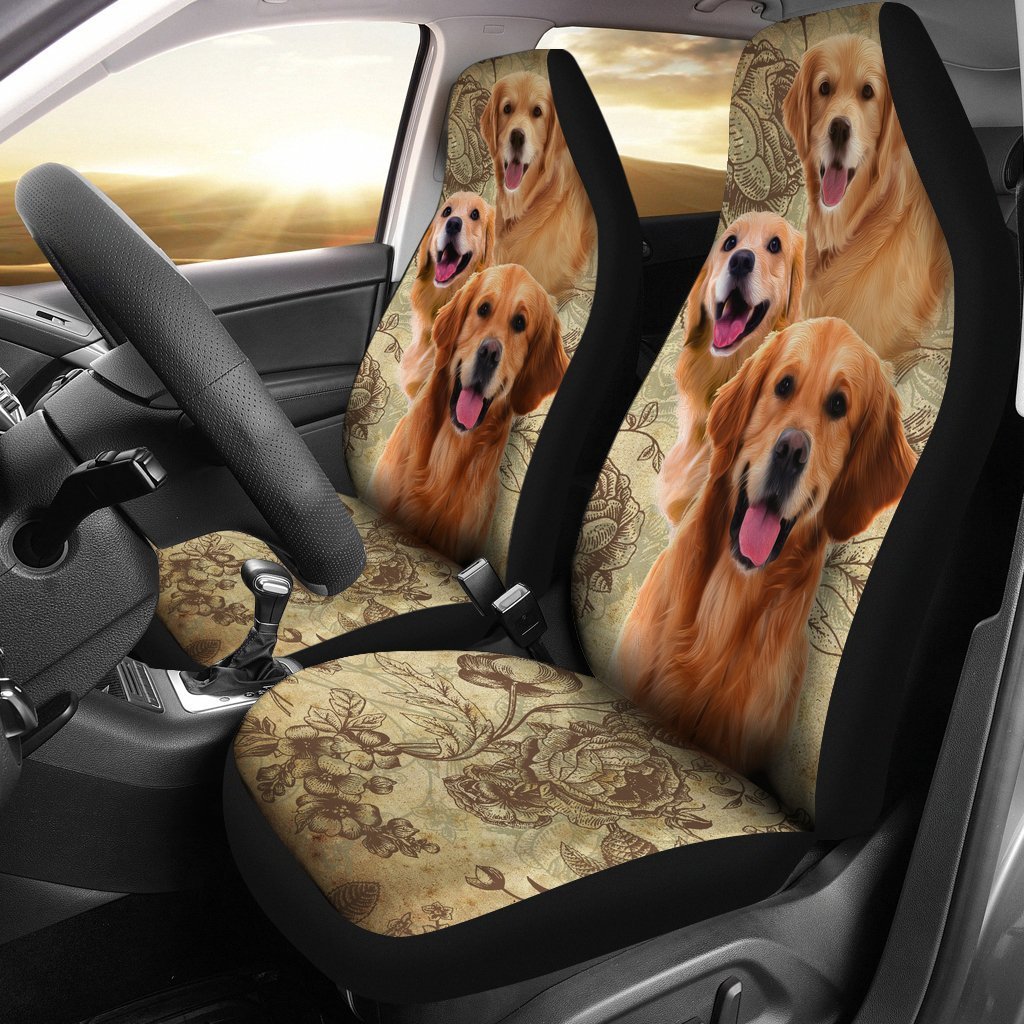Vintage Golden Retriever Universal Fit Car Seat Covers GearFrost
