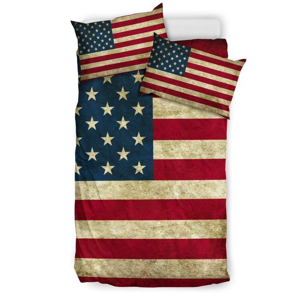 Vintage Grunge American Flag Patriotic Duvet Cover Bedding Set GearFrost